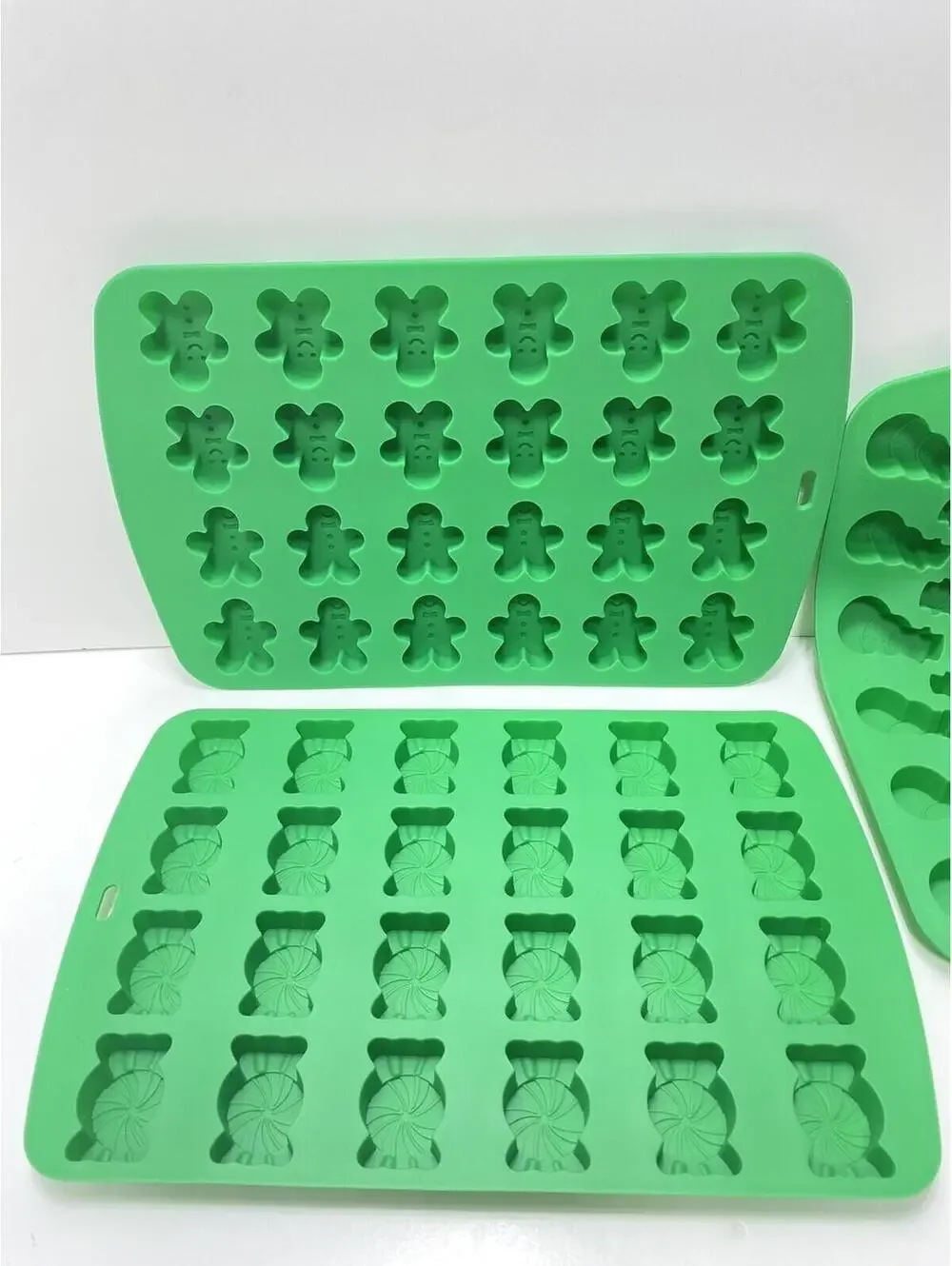 Green Christmas Silicone Baking Molds 3pc Gingerbread Snowmen Candy Brand New